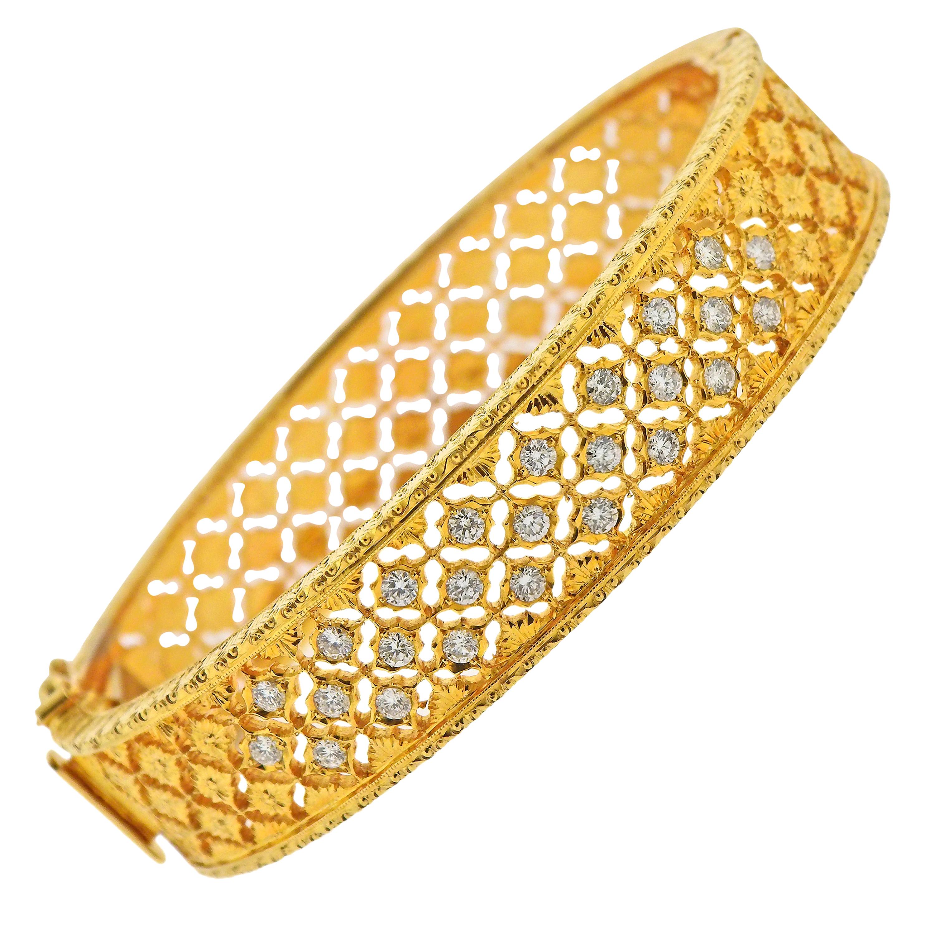 Yellow Gold Diamond Bangle Bracelet For Sale