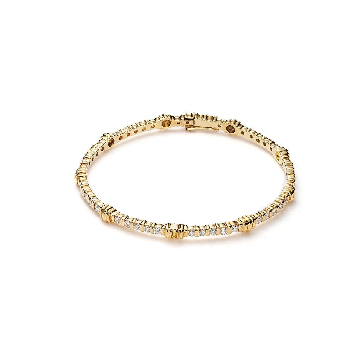 Contemporary Yellow Gold Diamond Bangle For Sale