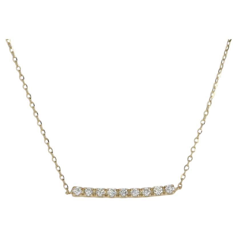 Yellow Gold Diamond Bar Necklace, 14k Round Brilliant .15ctw Adjustable Length