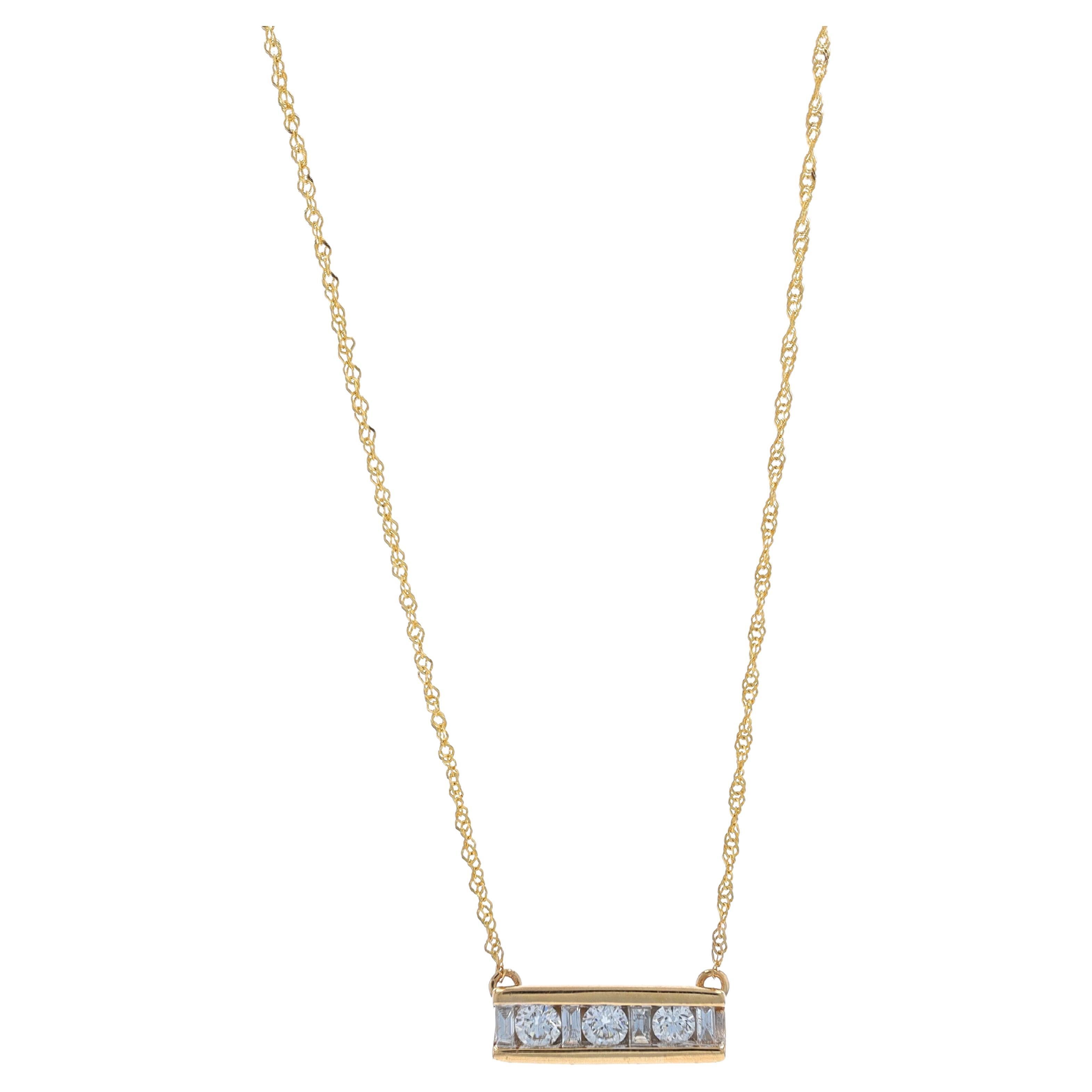 Collier à barres de diamants en or jaune 17 3/4" - 10k Rnd & Baguette .37ctw Channel