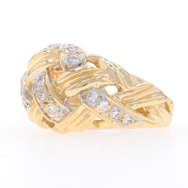 Round Cut Yellow Gold Diamond Basketweave Cluster Dome Band - 14k Round .34ctw Woven Ring For Sale