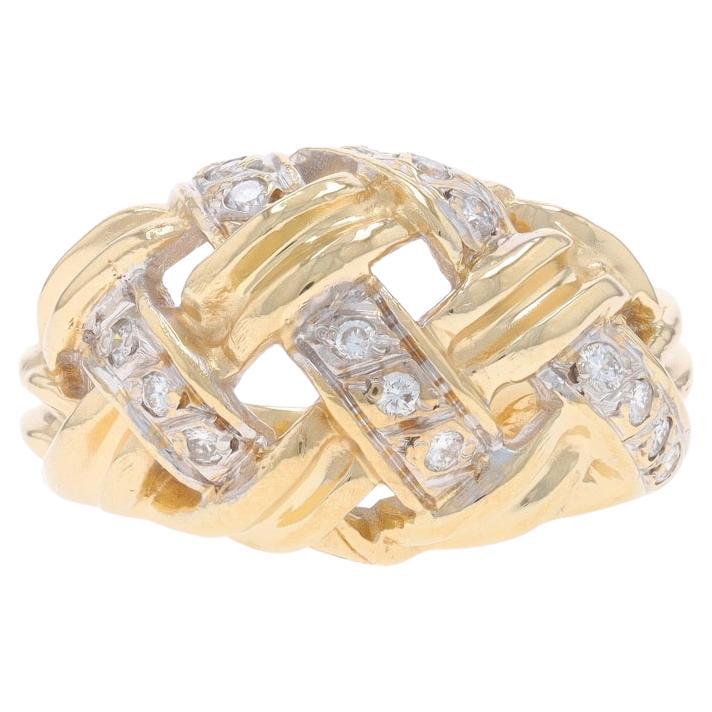 Yellow Gold Diamond Basketweave Cluster Dome Band - 14k Round .34ctw Woven Ring For Sale