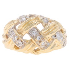 Yellow Gold Diamond Basketweave Cluster Dome Band - 14k Round .34ctw Woven Ring