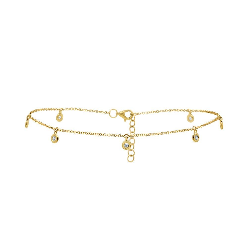 Round Cut Yellow Gold Diamond Bezel Anklet For Sale