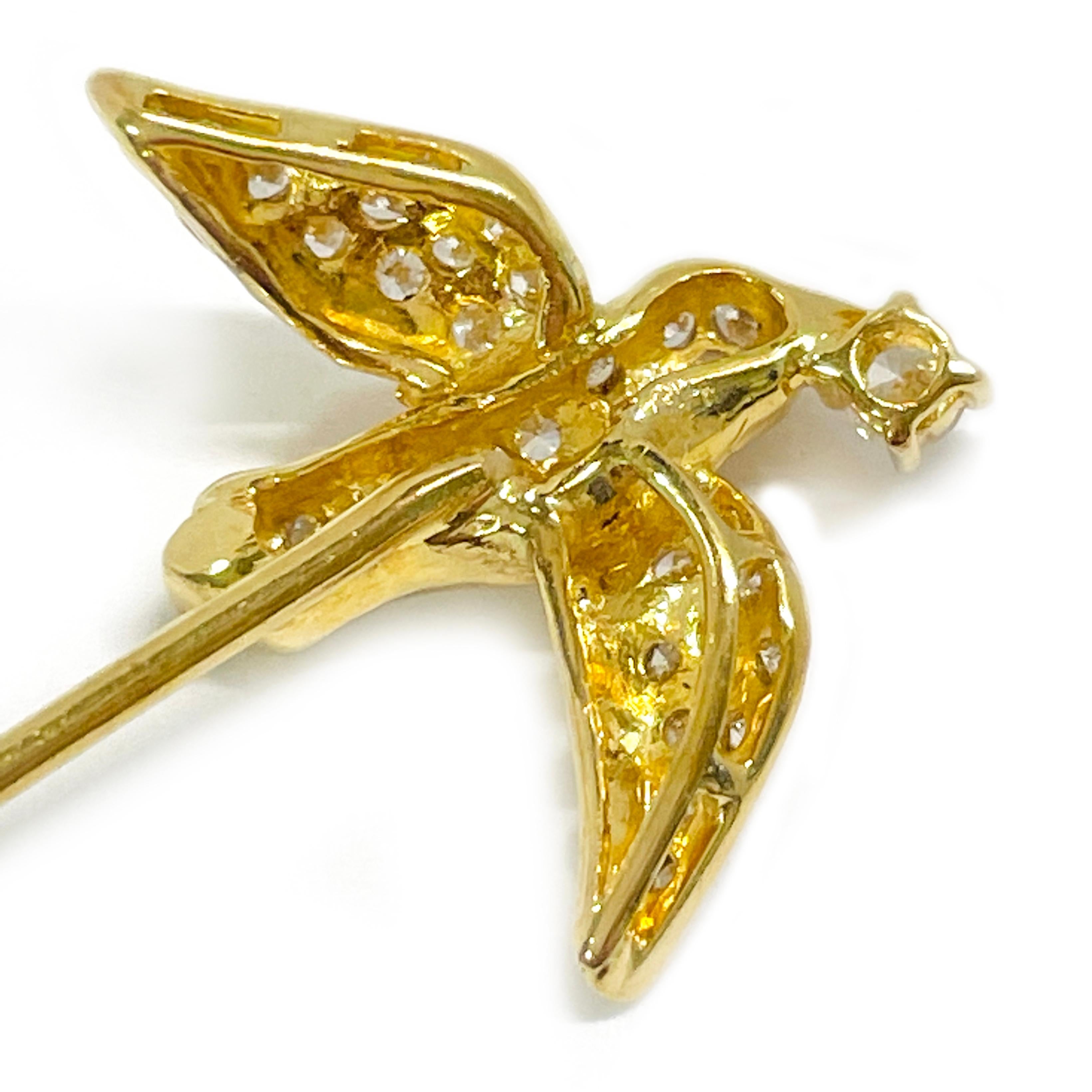 Round Cut Yellow Gold Diamond Bird Stick Pin For Sale