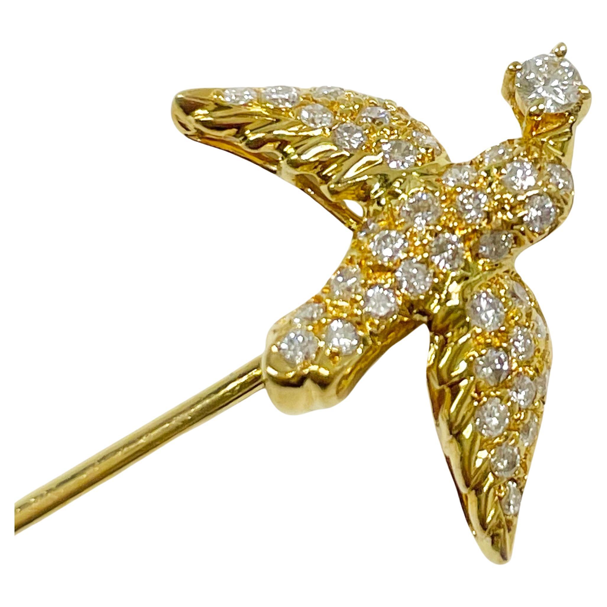 Yellow Gold Diamond Bird Stick Pin