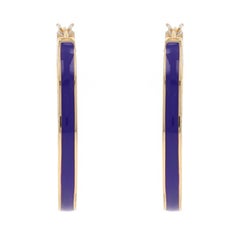 Yellow Gold Diamond Blue Enamel Hoop Earrings - 14k Round Brilliant 1.26ctw Pier