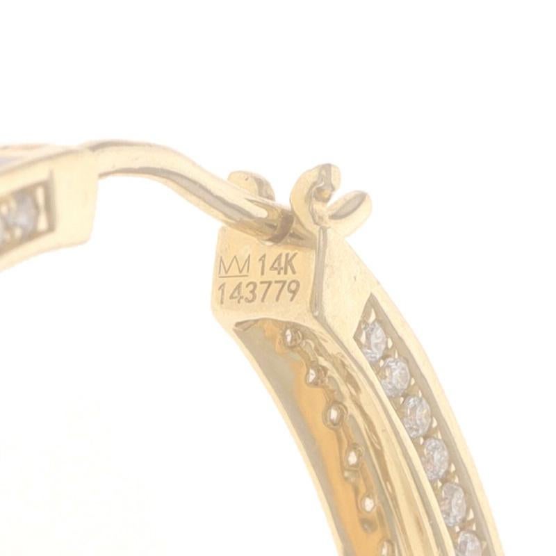 Women's Yellow Gold Diamond Blue Enamel Hoop Earrings - 14k Round Brilliant 1.26ctw Pier For Sale