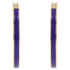 Orecchini a cerchio in oro giallo con diamanti e smalto blu - 14k Round Brilliante 1.26ctw Pier