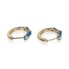 Yellow Gold Diamond Blue Enamel Huggie Earrings