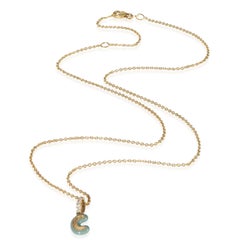Yellow Gold Diamond Blue Enamel Mini Initial C Pendant