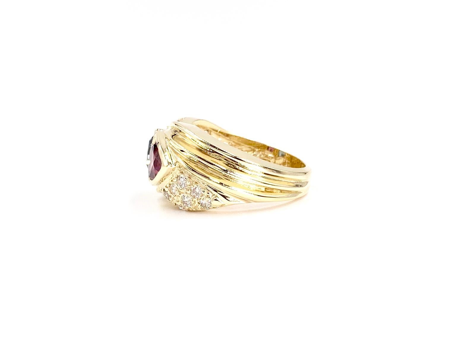 Women's Yellow Gold Diamond, Blue Topaz and Rhodolite Garnet Wide Ring For Sale