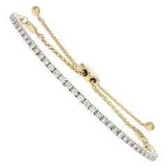 Yellow Gold Diamond Bolo Bracelet, 14k Round Brilliant 1.00ctw Adjustable Length