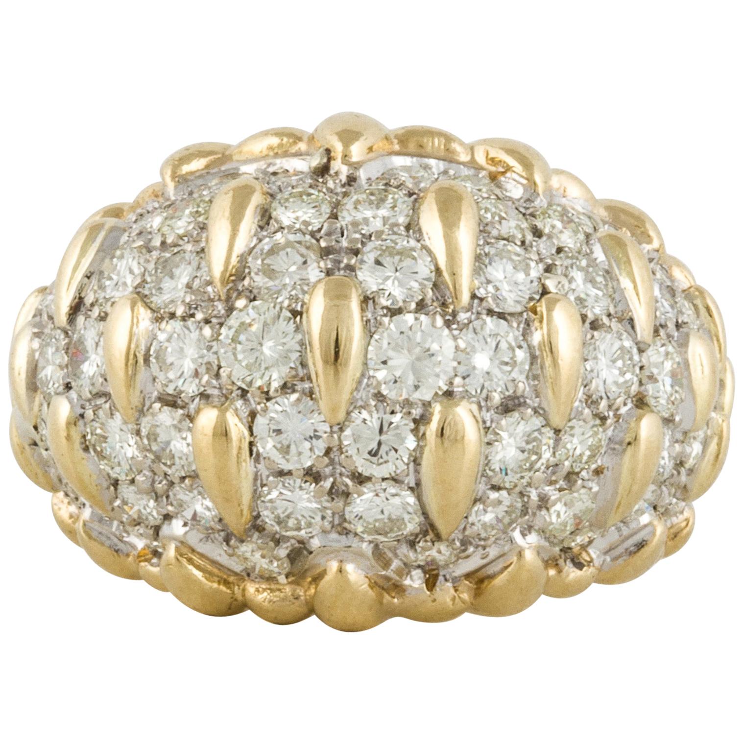 Diamond Bombé Dome Ring in 18K Yellow Gold For Sale