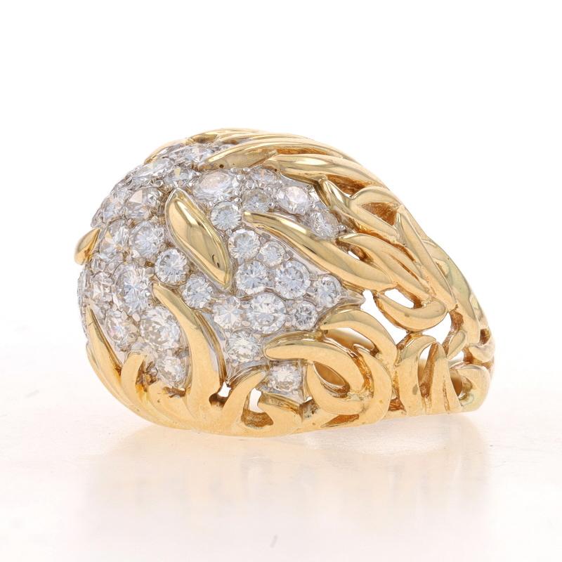 Round Cut Yellow Gold Diamond Botanical Cluster Cocktail Dome Ring - 14k Rnd 2.00ctw Vines