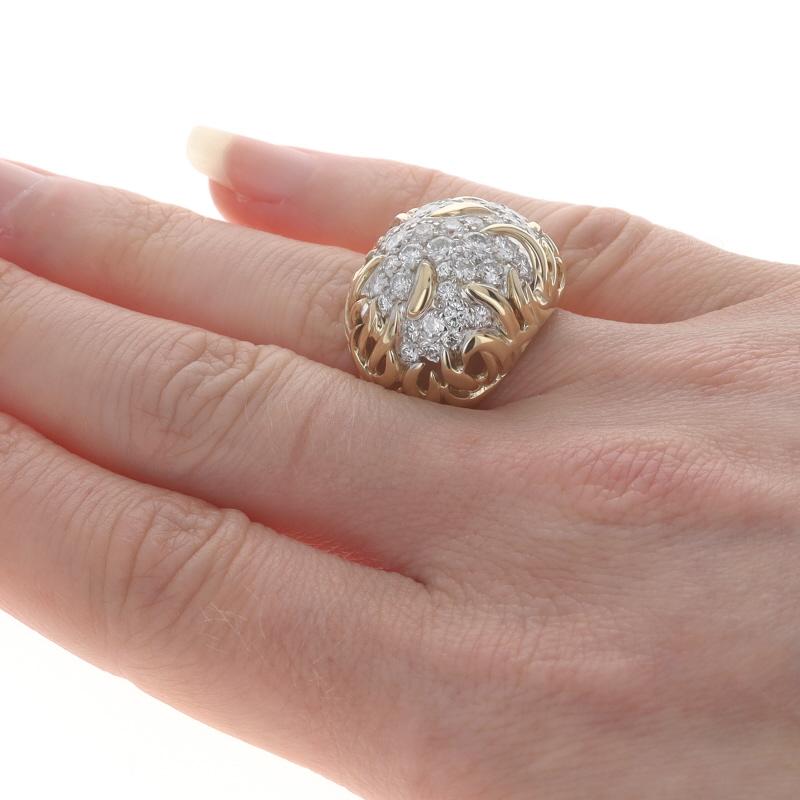 Yellow Gold Diamond Botanical Cluster Cocktail Dome Ring - 14k Rnd 2.00ctw Vines In Good Condition In Greensboro, NC