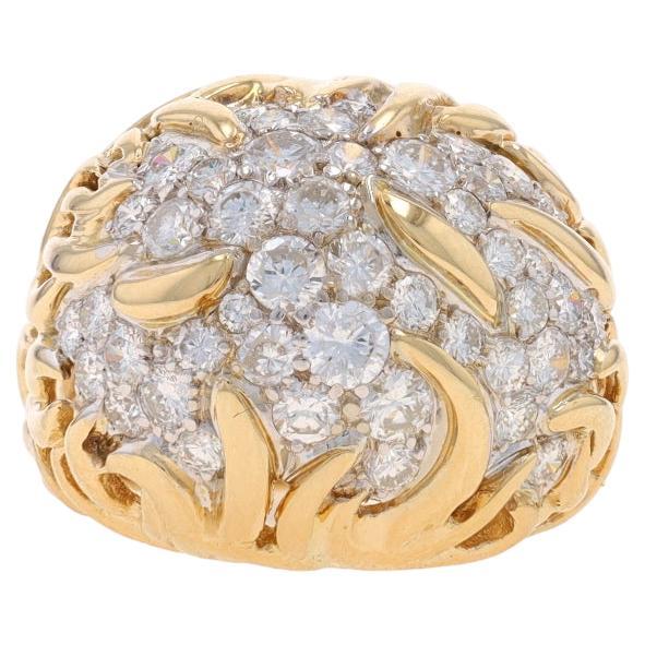 Yellow Gold Diamond Botanical Cluster Cocktail Dome Ring - 14k Rnd 2.00ctw Vines