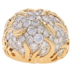 Yellow Gold Diamond Botanical Cluster Cocktail Dome Ring - 14k Rnd 2.00ctw Vines