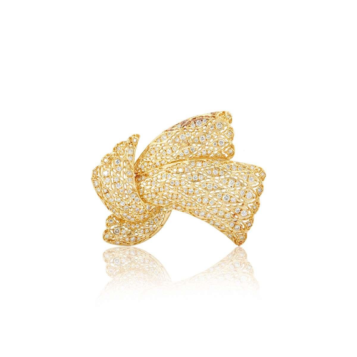 Yellow Gold Diamond Bow Brooch For Sale 1