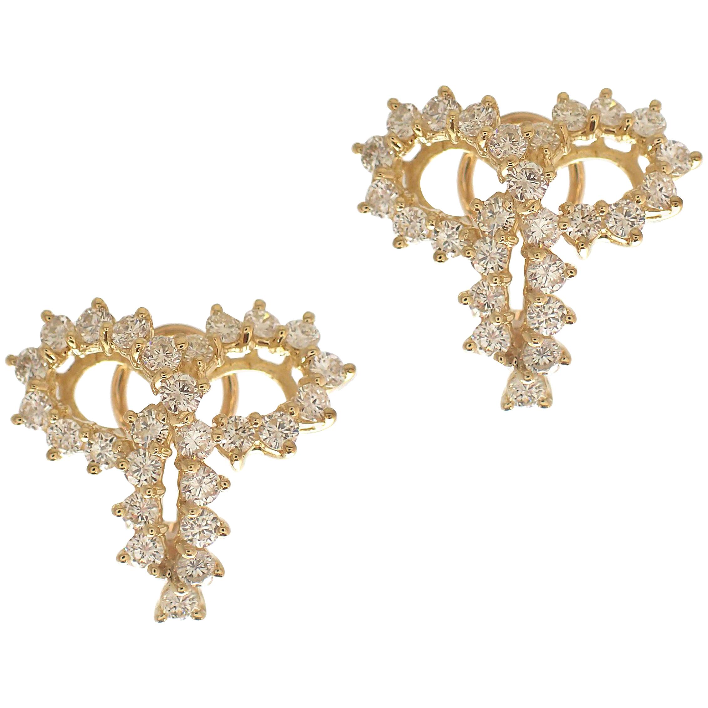 Yellow Gold Diamond Bow Earrings For Sale