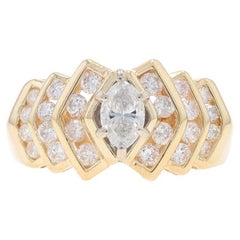 Yellow Gold Diamond Bow Ring - 14k Marquise 1.05ctw