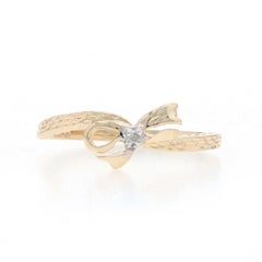 Yellow Gold Diamond Bow Solitaire Bypass Ring - 10k Single Tied Ribbon