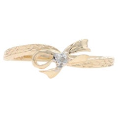 Yellow Gold Diamond Bow Solitaire Bypass Ring - 10k Single Tied Ribbon
