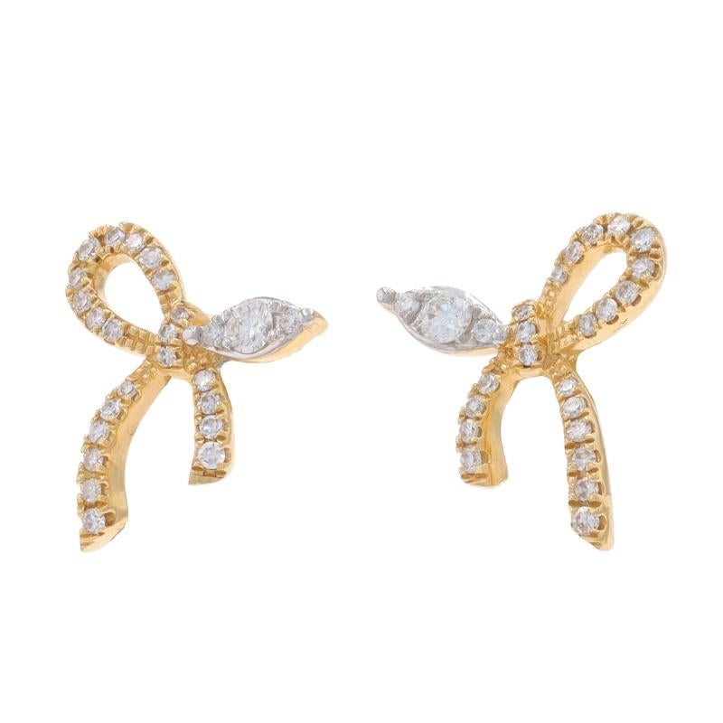 Taille ronde Boucles d'oreilles Bow en or jaune - 14k diamant rond brillant 0.29ctw en vente