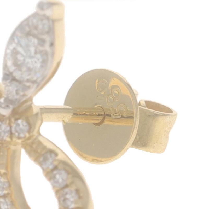 Boucles d'oreilles Bow en or jaune - 14k diamant rond brillant 0.29ctw en vente 1