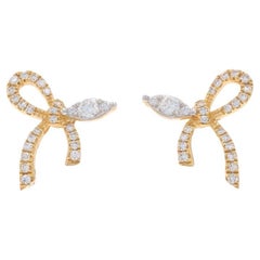 Yellow Gold Diamond Bow Stud Earrings - 14k Round Brilliant 0.29ctw