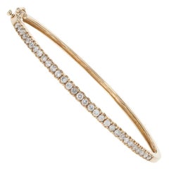 Yellow Gold Diamond Bracelet, 14 Karat Round Brilliant 1.00 Carat Oval Bangle
