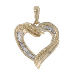 Yellow Gold Diamond Braided Rope Heart Pendant - 10k Baguette .25ctw Love