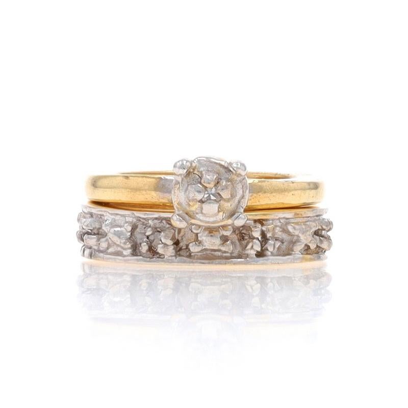 Design:  charms

Metal Content: 14k Yellow Gold 
14k White Gold

Stone Information

Natural Diamonds
Carat(s): .05ctw
Cut: Single
Color: H - I
Clarity: I1 - I2

Features: Mini Wedding Ring Set Replica

Measurements

Face Height (north to