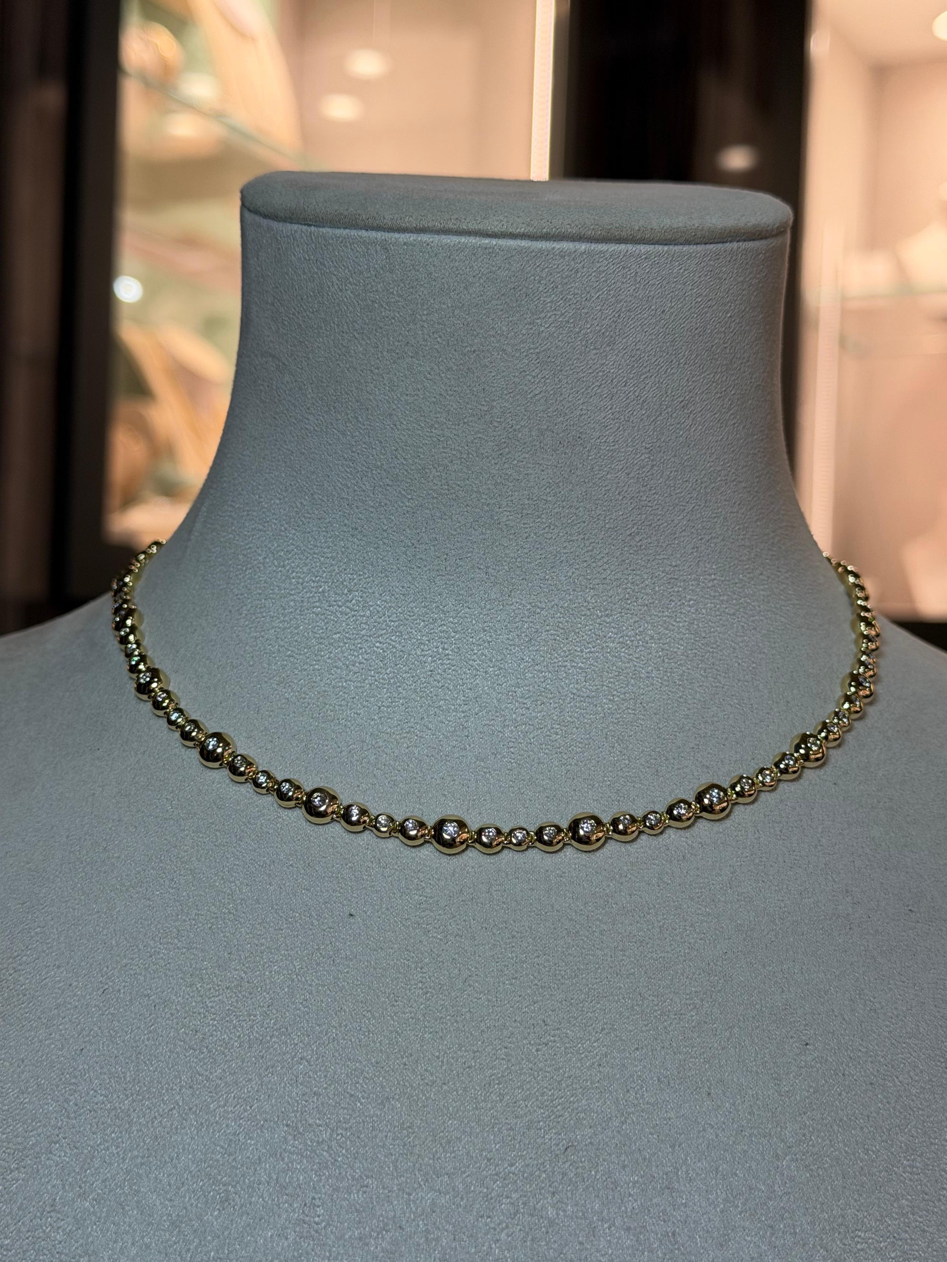 Art Déco Yellow Gold Diamond Bubble Necklace in vendita