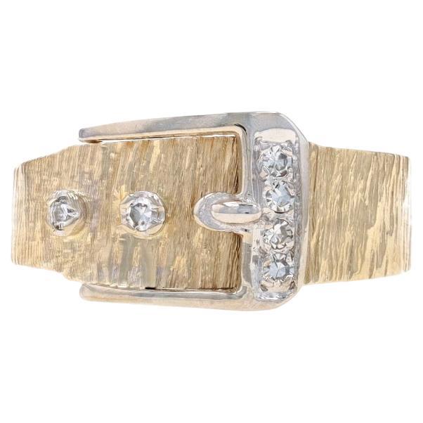 Yellow Gold Diamond Buckle Band - 14k Single Cut .10ctw Ring For Sale