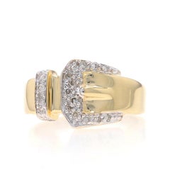 Yellow Gold Diamond Buckle Band - 14k Single Cut .16ctw Ring