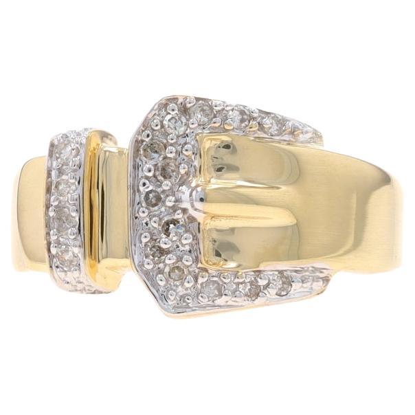 Yellow Gold Diamond Buckle Band - 14k Single Cut .16ctw Ring