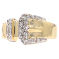 Yellow Gold Diamond Buckle Band - 14k Single Cut .16ctw Ring