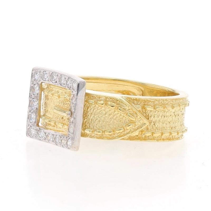 Women's Yellow Gold Diamond Buckle Band - 18k Single Cut .26ctw Halo Ring For Sale