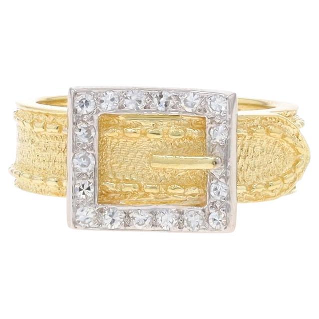 Yellow Gold Diamond Buckle Band - 18k Single Cut .26ctw Halo Ring For Sale