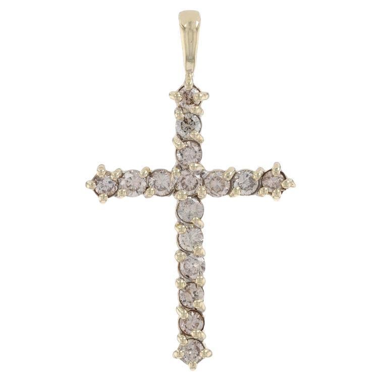 Yellow Gold Diamond Budded Cross Pendant - 14k Round Brilliant .80ctw Faith