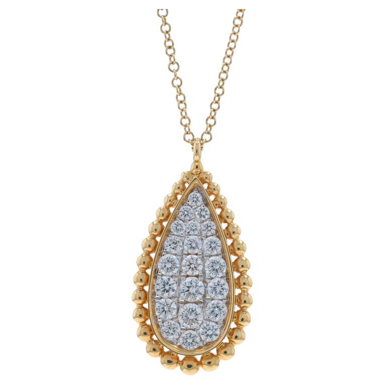 Collar de oro amarillo con diamantes en forma de lágrima 17 3/4" - 14k redondo .67ctw