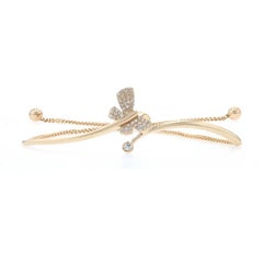 Pulsera Bolo Mariposa Diamante Oro Amarillo -14k Única .20ctw Longitud Ajustable