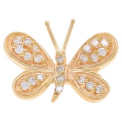 Yellow Gold Diamond Butterfly Brooch - 14k Round Brilliant .22ctw Insect