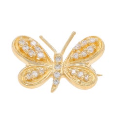 Yellow Gold Diamond Butterfly Brooch - 14k Round Brilliant .22ctw Pollinator Pin