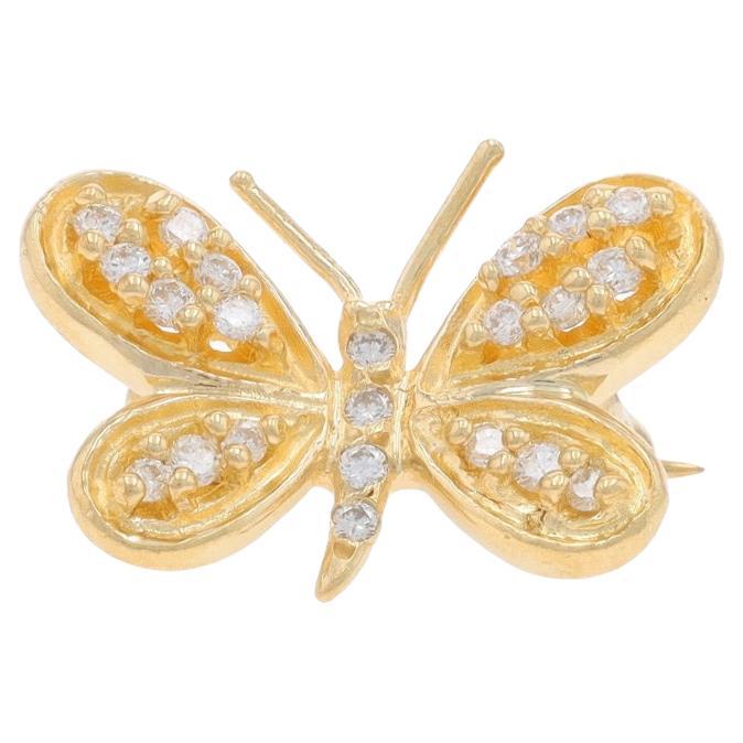 Yellow Gold Diamond Butterfly Brooch - 14k Round Brilliant .22ctw Pollinator Pin