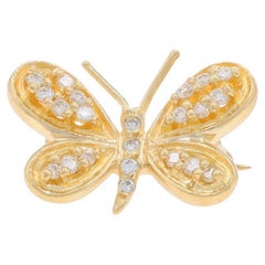 Yellow Gold Diamond Butterfly Brooch - 14k Round Brilliant .22ctw Pollinator Pin