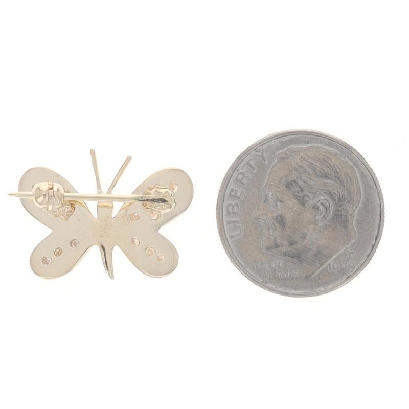 Yellow Gold Diamond Butterfly Brooch Pin - 14k Round Brilliant .26ctw Spring In Excellent Condition For Sale In Greensboro, NC