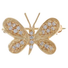 Gelbgold Diamant Schmetterling Cluster Brosche 14k Runde .25ctw Pollinator Pin