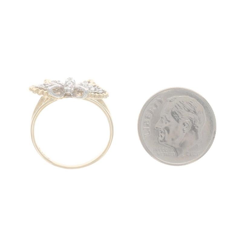Yellow Gold Diamond Butterfly Cluster Cocktail Ring 14k Single Cut .30ctw Nature For Sale 1
